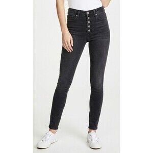 Free People We The Free Skyline Skinny Jeans Black Button Fly Size 25 EUC 24x25